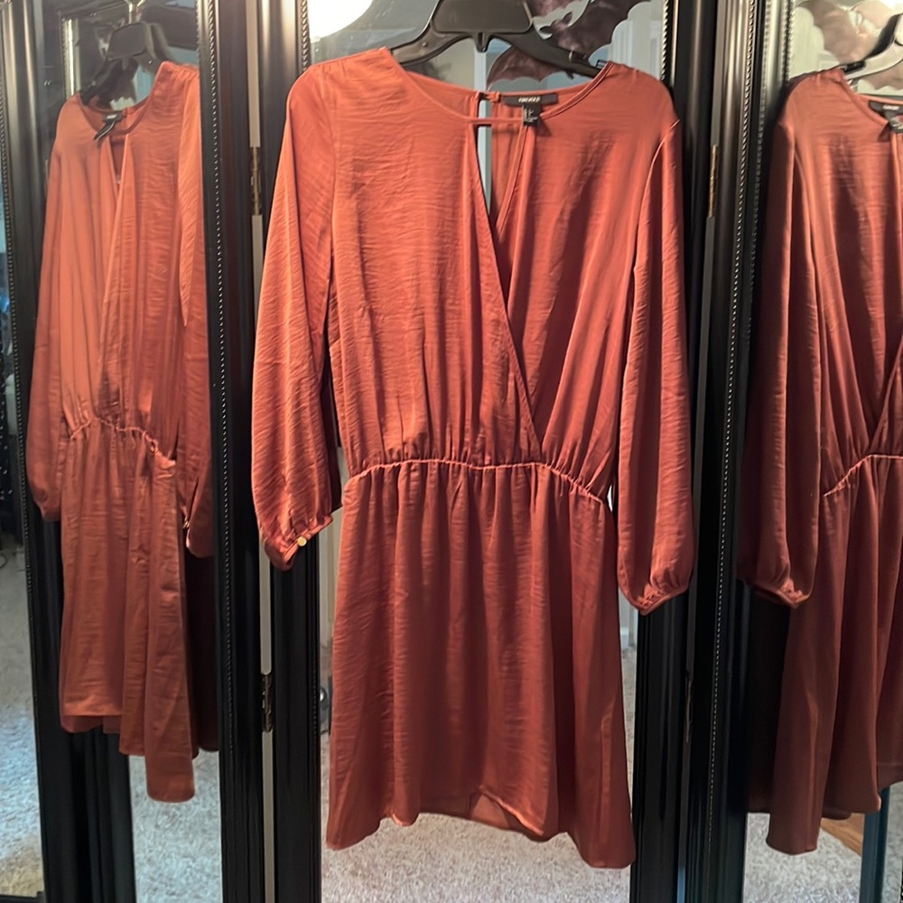 Rust Colored Satin Mini Dress - Wedding guest